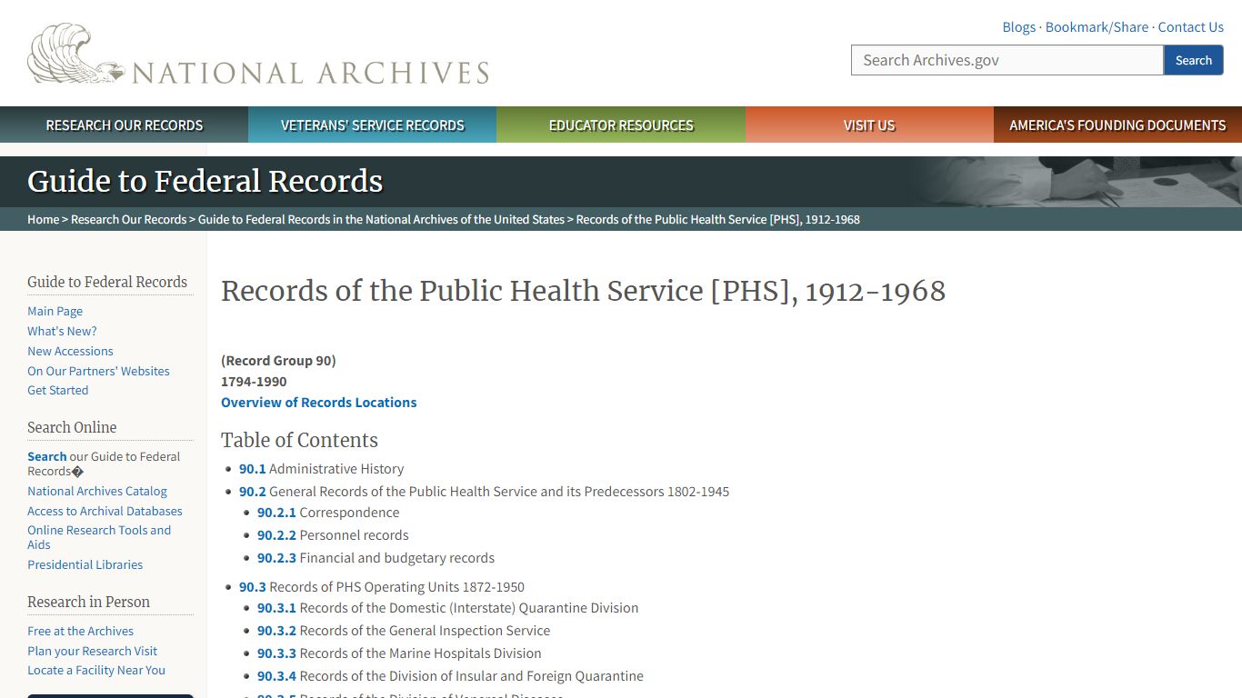 Records of the Public Health Service [PHS], 1912-1968