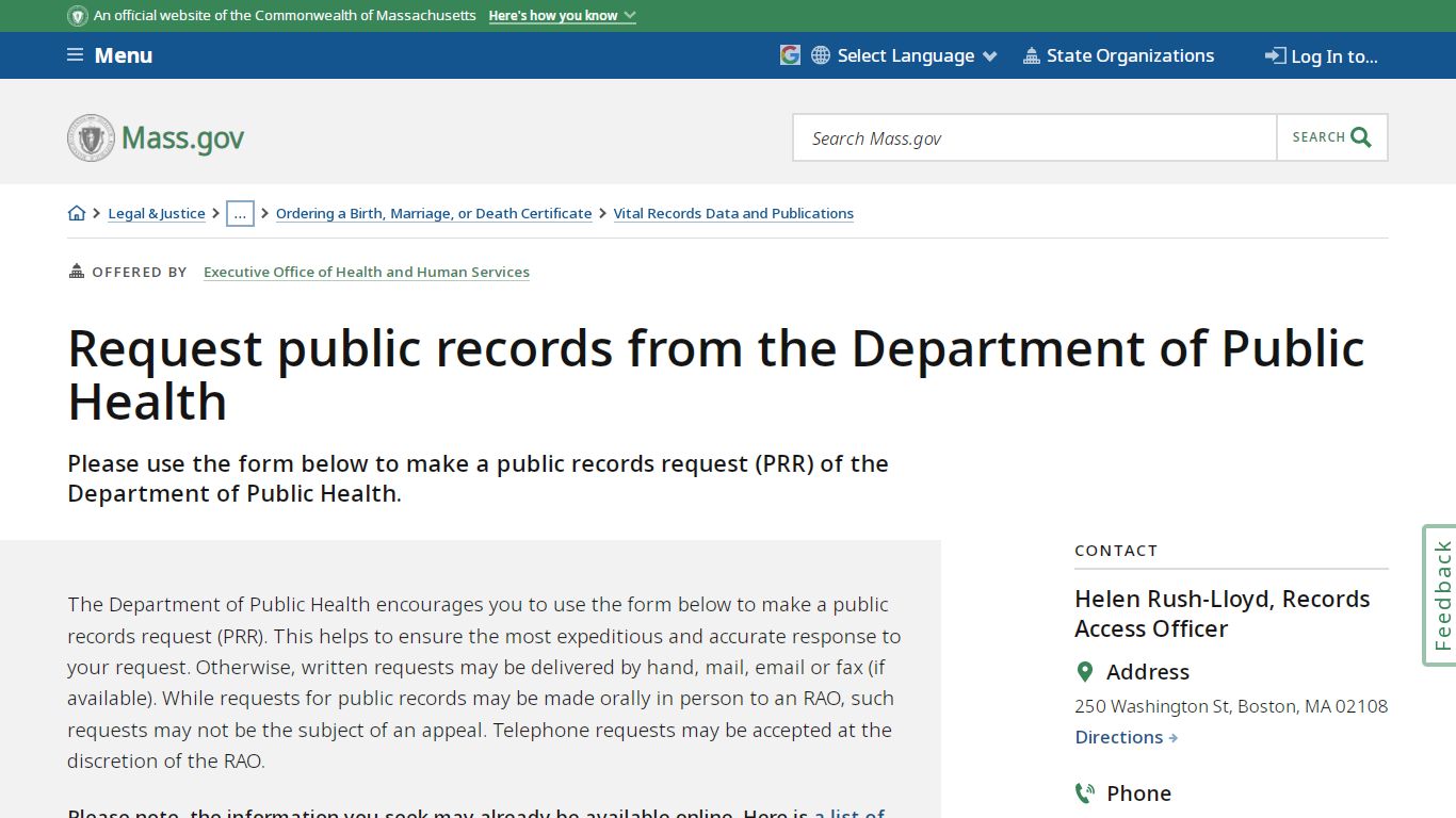 Request public records from the Department of Public Health