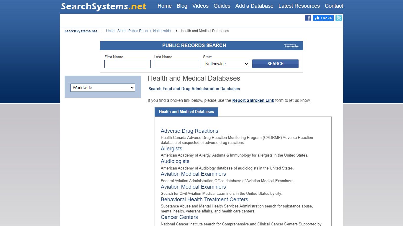 Health and Medical Databases - Free Public Records