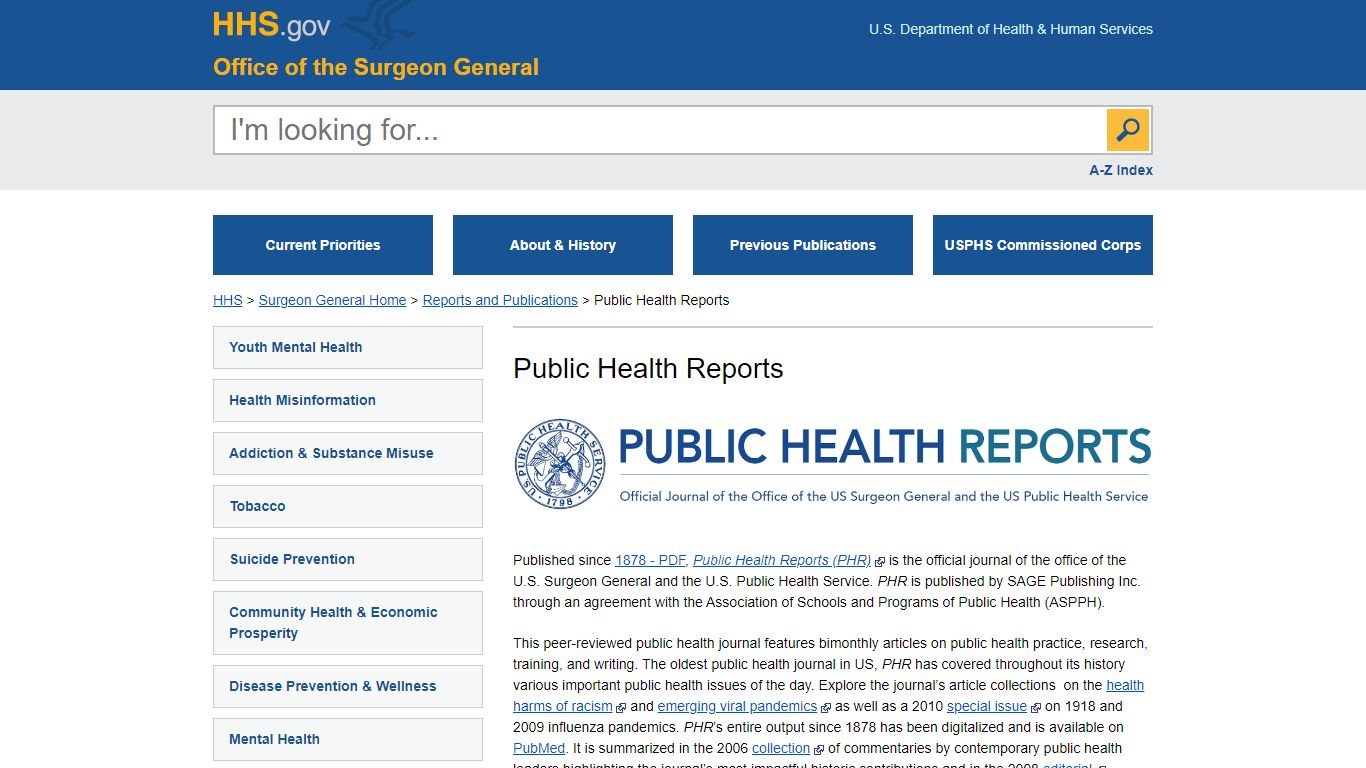 Public Health Reports | HHS.gov